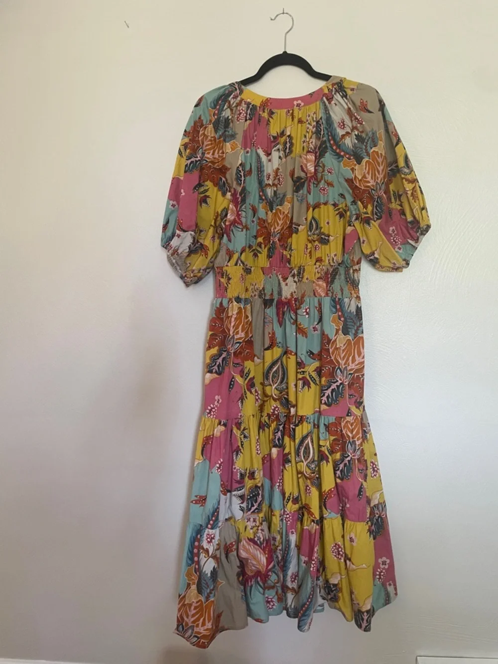 Boho Patchwork Floral Maxi Dress in Yellow, Teal & Pink - Picture 2 of 5